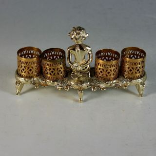 Antique Mirrored Vanity Tray with Two Perfume Bottles and Lipstick Holder 8