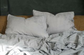 Embroidered Crochet Bed Throw Grey Cotton Patched Bedspread Shabby Rustic Style