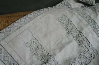 Embroidered Crochet Bed Throw Grey Cotton Patched Bedspread Shabby Rustic Style 3