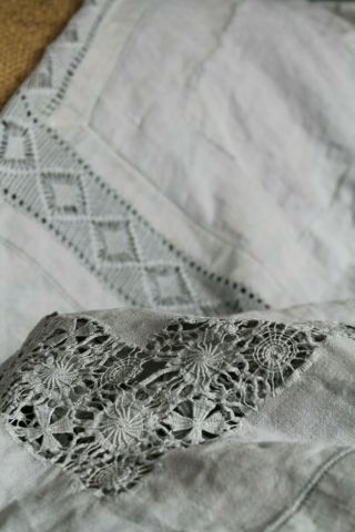 Embroidered Crochet Bed Throw Grey Cotton Patched Bedspread Shabby Rustic Style 4