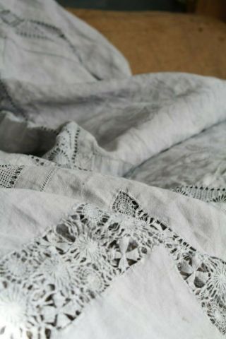 Embroidered Crochet Bed Throw Grey Cotton Patched Bedspread Shabby Rustic Style 5