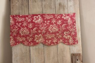 Toile Fabric Valance Antique French Florla Fabric In Pink & Red Alsace 1820 - 50