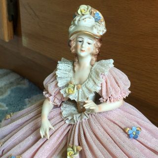 Antique Ackermann & Fritze Volkstedt Dresden Lace Porcelain Figurine Lady