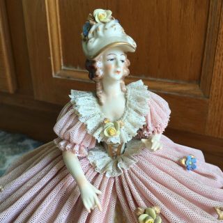 Antique Ackermann & Fritze Volkstedt Dresden Lace Porcelain Figurine Lady 7