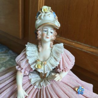 Antique Ackermann & Fritze Volkstedt Dresden Lace Porcelain Figurine Lady 9