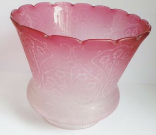 FINE QUALITY ART NOUVEAU CRANBERRY GLASS OIL LAMP SHADE - c1890 ' s - 8