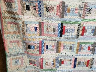 Depression Era Quilt COURTHOUSE STEP Scalloped Hand Stitch Log Cabin Antique VTG 2