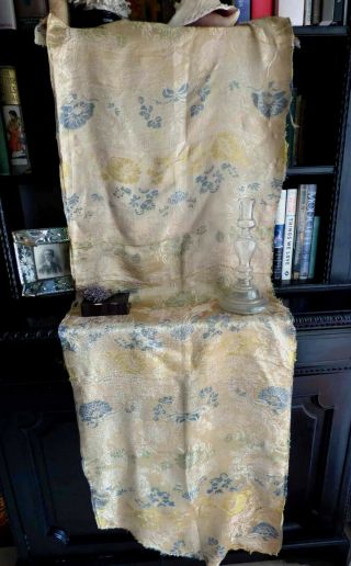 1800s GEORGIAN FADED SPITALFIELDS GOLD FLORAL POLYCHROME SILK LARGE PANEL 2