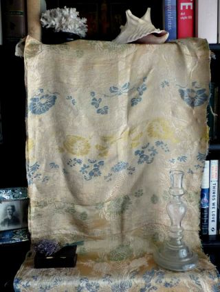 1800s GEORGIAN FADED SPITALFIELDS GOLD FLORAL POLYCHROME SILK LARGE PANEL 3