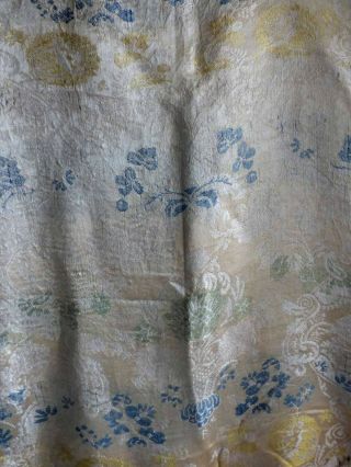 1800s GEORGIAN FADED SPITALFIELDS GOLD FLORAL POLYCHROME SILK LARGE PANEL 8