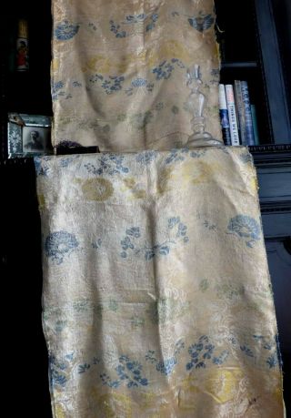 1800s GEORGIAN FADED SPITALFIELDS GOLD FLORAL POLYCHROME SILK LARGE PANEL 9