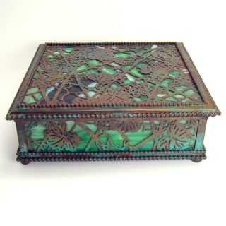 Signed Tiffany Grapevine Bronze Dresser Box 3
