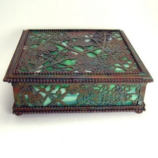 Signed Tiffany Grapevine Bronze Dresser Box 5