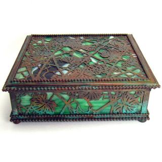 Signed Tiffany Grapevine Bronze Dresser Box 6