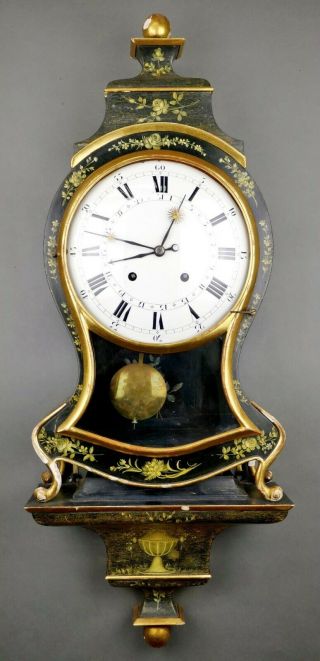 Fine Antique French 1830 Painted Case Calendar 1/4 Strike Boulle Clock On Plinth