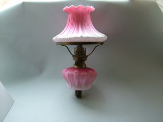 Vintage Oil Lamp With Matching Shade.  Satin Glass.