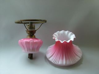 Vintage Oil lamp with matching shade.  Satin glass. 2