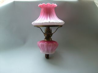 Vintage Oil lamp with matching shade.  Satin glass. 4