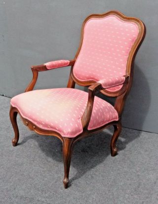 Vintage Ethan Allen French Country Carved Pink Accent Chair Dragonfly Print 3