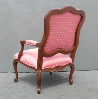 Vintage Ethan Allen French Country Carved Pink Accent Chair Dragonfly Print 4