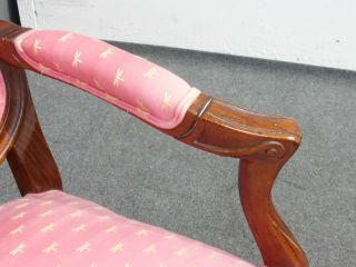 Vintage Ethan Allen French Country Carved Pink Accent Chair Dragonfly Print 6