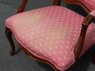 Vintage Ethan Allen French Country Carved Pink Accent Chair Dragonfly Print 9
