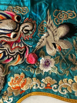 Antique Chinese Embroidered Door Cover - Heavily Embossed Silver Dragons,  Pompoms 6