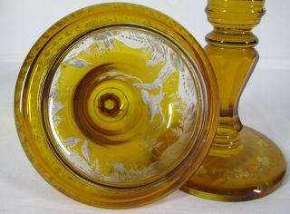 Huge 1800 ' s Amber Cut to Clear Czech Bohemian Mantle Vase Deer Stag Fox Game yqz 10