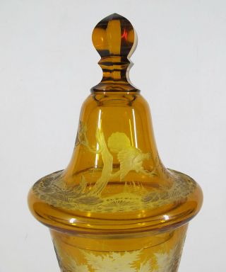 Huge 1800 ' s Amber Cut to Clear Czech Bohemian Mantle Vase Deer Stag Fox Game yqz 5