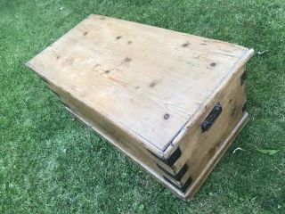 Victorian Pine Bedding Box Wooden Storage Box Chest 4