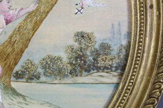 EXTREMELY FINE EARLY 19TH C NEEDLEWORK PICTURE YOUNG WOMAN WAITING FOR LOVE NOTE 11