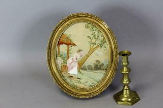 Extremely Fine Early 19th C Needlework Picture Young Woman Waiting For Love Note