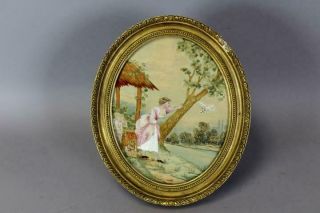 EXTREMELY FINE EARLY 19TH C NEEDLEWORK PICTURE YOUNG WOMAN WAITING FOR LOVE NOTE 2