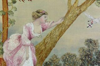 EXTREMELY FINE EARLY 19TH C NEEDLEWORK PICTURE YOUNG WOMAN WAITING FOR LOVE NOTE 3