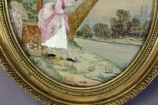 EXTREMELY FINE EARLY 19TH C NEEDLEWORK PICTURE YOUNG WOMAN WAITING FOR LOVE NOTE 5