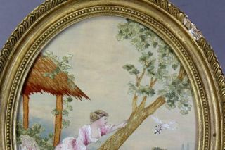 EXTREMELY FINE EARLY 19TH C NEEDLEWORK PICTURE YOUNG WOMAN WAITING FOR LOVE NOTE 7