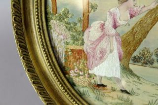 EXTREMELY FINE EARLY 19TH C NEEDLEWORK PICTURE YOUNG WOMAN WAITING FOR LOVE NOTE 9