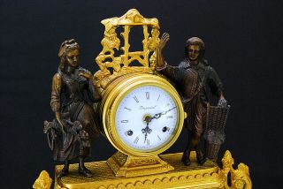 GORGEOUS FRENCH STYLE GILT BRASS FIGURAL MANTEL CLOCK 3