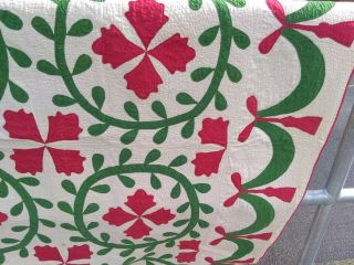 Antique Pre Civil War Green & Red Floral Applique Quilt 3