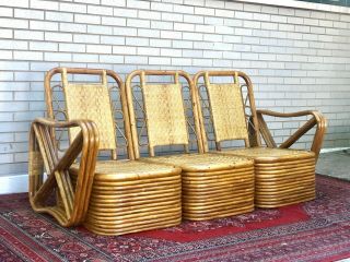 1970s Vintage Rattan Pretzel Sofa and Chairs 2