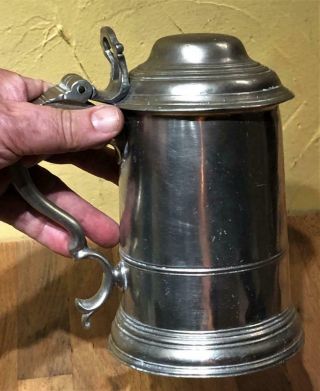 Antique English Pewter Domed Lidded Tankard,  Marked 