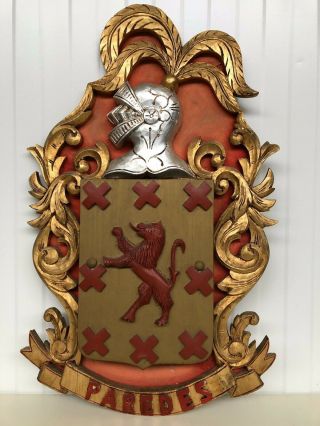 A Stunning Large Carved Medieval Knight Armor Shield in wood with lion 11
