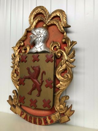 A Stunning Large Carved Medieval Knight Armor Shield in wood with lion 5