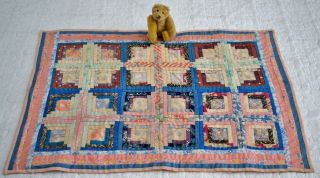 Antique Hand Stitched Log Cabin Doll Quilt