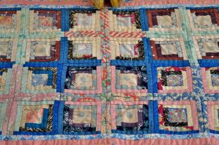 Antique Hand Stitched Log Cabin Doll Quilt 2