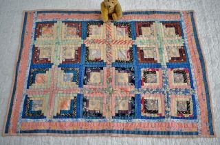 Antique Hand Stitched Log Cabin Doll Quilt 3
