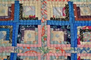 Antique Hand Stitched Log Cabin Doll Quilt 4