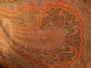 Antique Kashmir Paisley Shawl W/ Black Coral Center,  19th C (121” X 61”) 