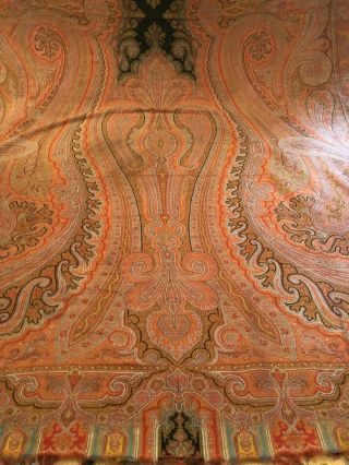 Antique Kashmir Paisley Shawl W/ Black Coral Center,  19th C (121” X 61”)  3