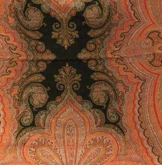 Antique Kashmir Paisley Shawl W/ Black Coral Center,  19th C (121” X 61”)  6